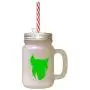 Green Chinese Crested Dog Silhouette Frosted Glass Mason Jar With Straw
