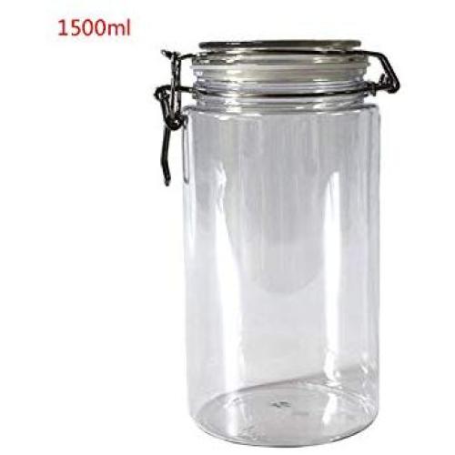 1500ML Plastic Round Clip Top Storage Jar With Airtight Seal Lid Food Container Tableware Preserving Kitchen Flour Pasta Spice