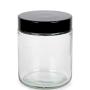 Vivaplex, Clear, 8 ounce, Round Glass Jars, with Black Lids - 8 pack