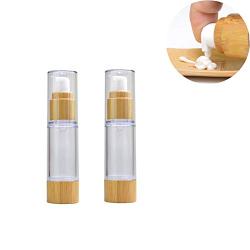 2PCS 30ml/1oz Empty Nature Bamboo Plastic Airless Vacuum Pump Emulsion Bottle with Clear Dust Cover Refillable Sample Packing Container Storage Pots Jars Vials for Body Cream Lotion Essence (Clear)