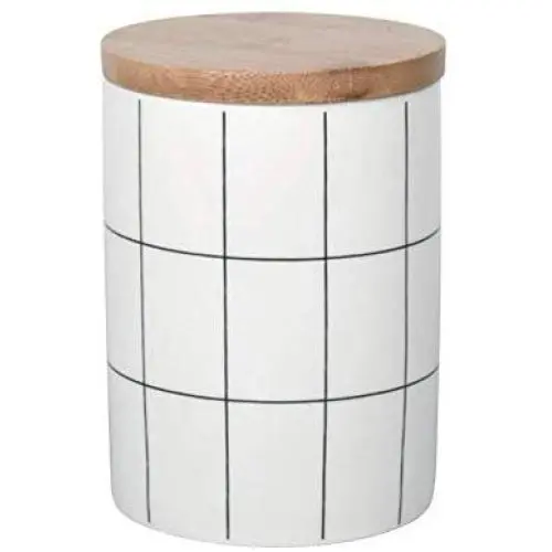 Bocal de Conservation Alimentaire en Céramique Ronde, Grand Pot à Thé avec Couvercle en Bois, Idéal pour le Ménage/Usage Commercial (Volume : 880ml)