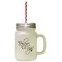 Brown Belive In Magic Frosted Glass Mason Jar With Straw Brown Belive In Magic Frosted Glass Mason Jar With Straw
