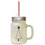 Black Christmas Tree Style 2 Frosted Glass Mason Jar With Straw