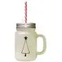 Black Christmas Tree Style 2 Frosted Glass Mason Jar With Straw Black Christmas Tree Style 2 Frosted Glass Mason Jar With Straw