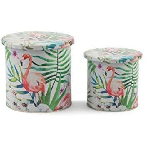 Villa dEste Home Tivoli Set Jungle Flamingo Jars, Metal, Multicoloured, 18 x 17 x 17 cm