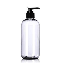 8oz Plastic Clear Bottles (6 Pack) BPA-Free Squeeze Containers with Pump Cap, Labels Included