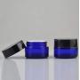 2Pcs 1 Ounce Cobalt Blue Glass Cosmetic Round Jars with Liners and Black Lids Empty Refillable Cosmetic Sample Packing Bottles Containers Jars Pot For Creams Lotion Lip Balm Ointments