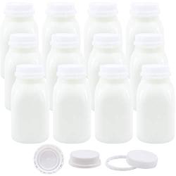 8 oz Small Plastic Milk Drink Juice Water Kids Lunch Bottles with White Caps 12Pk