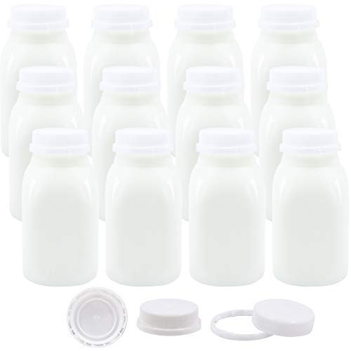 8 oz Small Plastic Milk Drink Juice Water Kids Lunch Bottles with White Caps 12Pk
