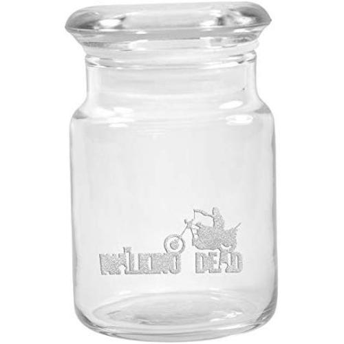 Clear Glass Herb Stash Jar with Lid 4.5 oz with Walking Dead Daryl Logo from Smoke Promos