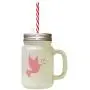 Soft Pink Red Dove Christmas Image Frosted Glass Mason Jar With Straw Soft Pink Red Dove Christmas Image Frosted Glass Mason Jar With Straw