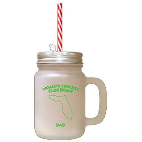 Green WorldS Coolest Floridian Dad Florida Frosted Glass Mason Jar With Straw