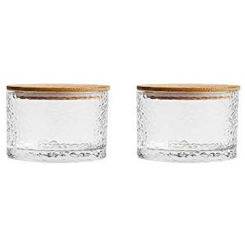 Danmu 2Pcs a Set 150 ML Lead Free Glass Jars Classic Hammer Pattern Glass Storage Jars Food Storage Jars with Airtight Bamboo Lids Coffee Bean Jar Cookies Flour Sugar Candy Spice Container