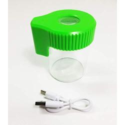 Vista Jar (Green) - air Tight jar with USB Rechargeable 4X Magnifying led lit lid