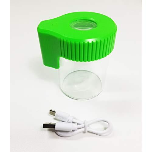 Vista Jar (Green) - air Tight jar with USB Rechargeable 4X Magnifying led lit lid