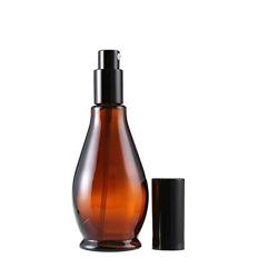 1PC Empty Refillable Brown Glass Cream Lotion Bottle Container Jar Pot with Black Lid (100ml/ 3.4oz, Pump bottle)