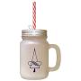 Navy Christmas Tree Style 3 Frosted Glass Mason Jar With Straw