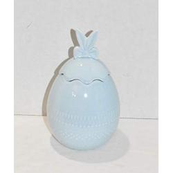 Sweet Living Collection New 9" Blue Easter Egg Shape with Bunny Ears & Bow Canister Candy Dish Storage Container Jar