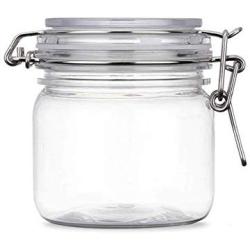 2Pcs 10 Oz/300ml Clear Round Plastic Home Kitchen Storage Sealed Jar Bottles with Leak Proof Rubber and Hinged Lid for Herbs, Spices, Candy, Gift, Arts and Crafts Storage Multi-purpose Container