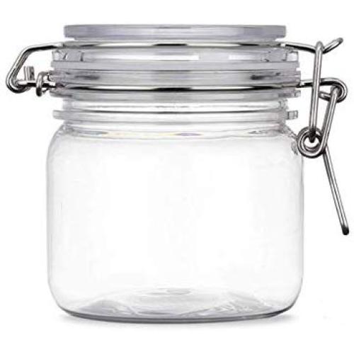 2Pcs 10 Oz/300ml Clear Round Plastic Home Kitchen Storage Sealed Jar Bottles with Leak Proof Rubber and Hinged Lid for Herbs, Spices, Candy, Gift, Arts and Crafts Storage Multi-purpose Container