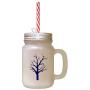 Navy Tree #4 Frosted Glass Mason Jar With Straw