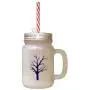 Navy Tree #4 Frosted Glass Mason Jar With Straw Navy Tree #4 Frosted Glass Mason Jar With Straw