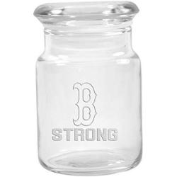 Clear Glass Herb Stash Jar with Lid 4.5 oz with Boston Strong Logo from Smoke Promos