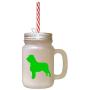 Green Field Spaniel Silhouette Frosted Glass Mason Jar With Straw