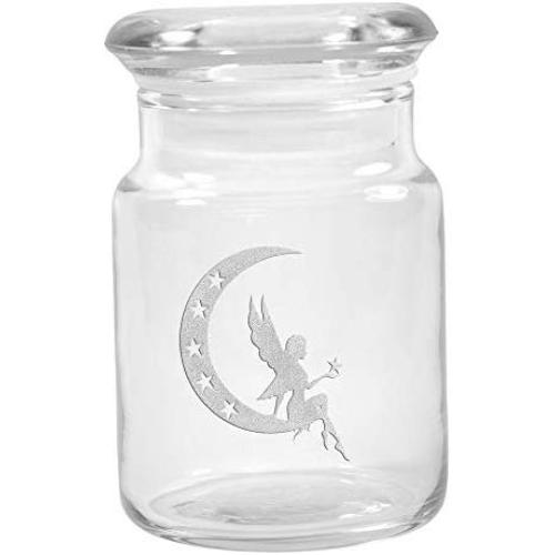 Clear Glass Herb Stash Jar with Lid 4.5 oz with Fairy & Moon Logo from Smoke Promos