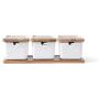 Set of 4 Ceramic Seasoning Rack Spice Pots Bowls With Spoon & Porcelain Box and Bamboo Cover Storage Container Condiment Jars,Style 1