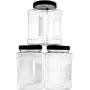 Jars with Lids 4 Clear Empty Plastic Storage Holders - Square Food Grade Air Tight Container with Easy Grip Handles - BPA Free Jar Multi Purpose