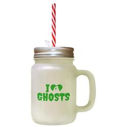 Green I Love Ghosts Frosted Glass Mason Jar With Straw