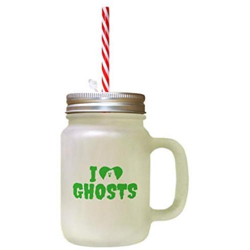 Green I Love Ghosts Frosted Glass Mason Jar With Straw