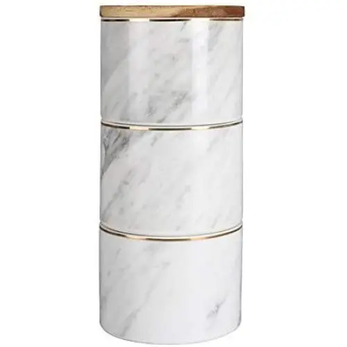 Ensemble de bocaux en céramique blanche Sunddo pour la cuisine pour café, thé, sucre, 3 pièces, contenants de stockage alimentaires avec couvercle en bambou étanche – Design moderne marbré, contenants en porcelaine, cadeau pour femmes, épouse.