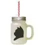 Black American Shorthair Cat Head Silhouette Frosted Glass Mason Jar With Straw Black American Shorthair Cat Head Silhouette Frosted Glass Mason Jar With Straw