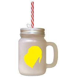 Yellow Braque Du Bourbonnais Silhouette Frosted Glass Mason Jar With Straw