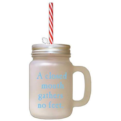 Light Blue A Closed Mouth Gathers No Feet Frosted Glass Mason Jar With Straw