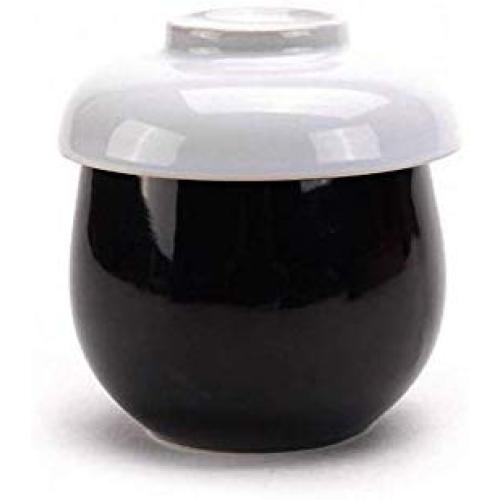 Japanese Retro Creative Ceramic Sugar Bowl Salt Spice Pot Pepper Storage Jar Seasoning Pot Container Condiment Box with White Lid for Home Kitchen, Black