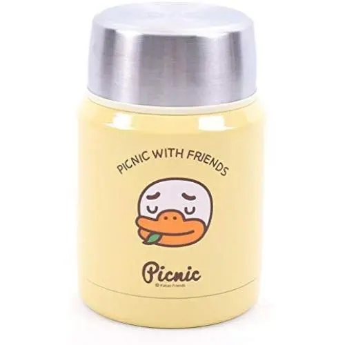 Bouteille de conservation alimentaire Kakao Friends - 304 Acier Inox Inox Isolée Thermique Double Paroi, Étanchée, 12oz (3,3 x 5,3 pouces), Jaune (Trombone)