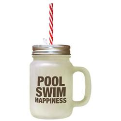 Brown Pool Swim Happiness Frosted Glass Mason Jar With Straw