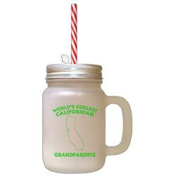 Green WorldS Coolest Californian Grandparents CA Frosted Glass Mason Jar With Straw