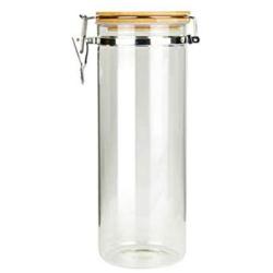 BESTONZON Stainless Steel Transparent Airtight Storage Jar with Clip Top Bamboo Lids Sealed Canister Food Storage Container for Loose Tea Coffee Bean Sugar Salt for Home Kitchen(1700ML)