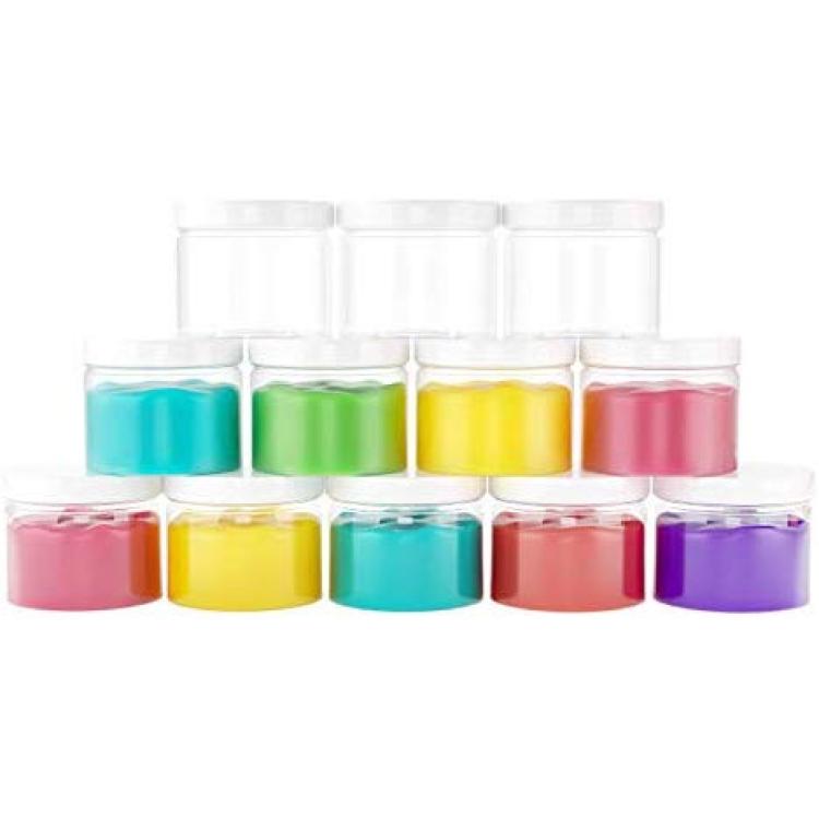 Slime Containers with Water-tight Lids (8 oz, 12 Pack) - Clear Plastic Food  Storage Jars with