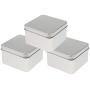 joyMerit Set of 3 Small Tin Box Container, Square Empty Tin Storage Case (9x9x5.5 cm)