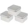joyMerit Set of 3 Small Tin Box Container, Square Empty Tin Storage Case (9x9x5.5 cm)