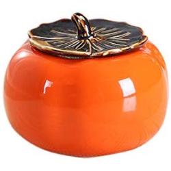 Lanburch Chinese/Japanese Style Glazed Ceramic Tea Storage Tins for Loose Tea Creative Persimmon Porcelain Tea Storage Chests Spice Jar Orange