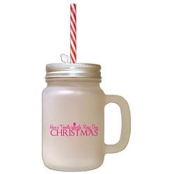 Hot Pink Have Twinkle, Jingle, Rangy Ding, Christmas Frosted Glass Mason Jar With Straw