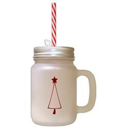 Maroon Christmas Tree Style 2 Frosted Glass Mason Jar With Straw