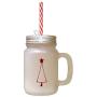 Maroon Christmas Tree Style 2 Frosted Glass Mason Jar With Straw