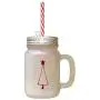 Maroon Christmas Tree Style 2 Frosted Glass Mason Jar With Straw Maroon Christmas Tree Style 2 Frosted Glass Mason Jar With Straw